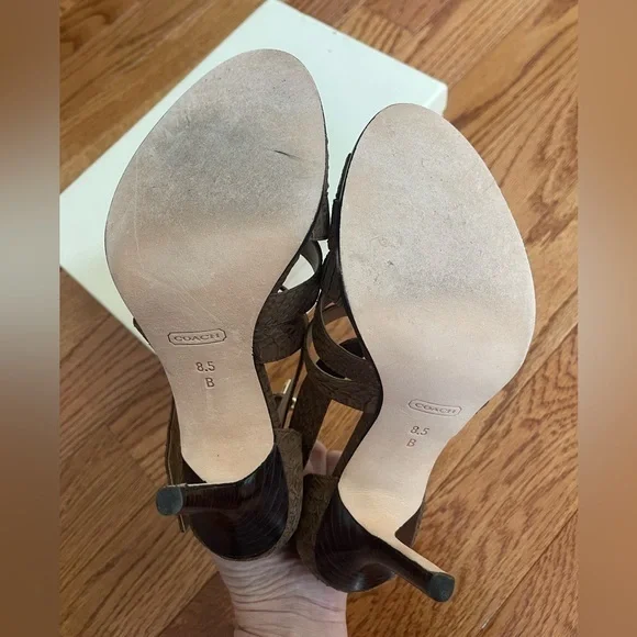 Coach Fawn Leather Strappy Open Toe sling back high heeled Sandals - Picture 10 of 11
